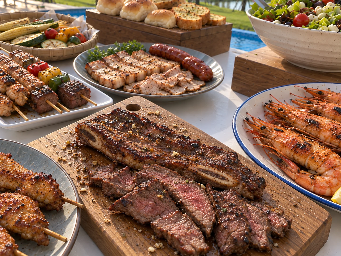 Package A Hearty Feast: beef short ribs and prawns, AI-generated food illustration