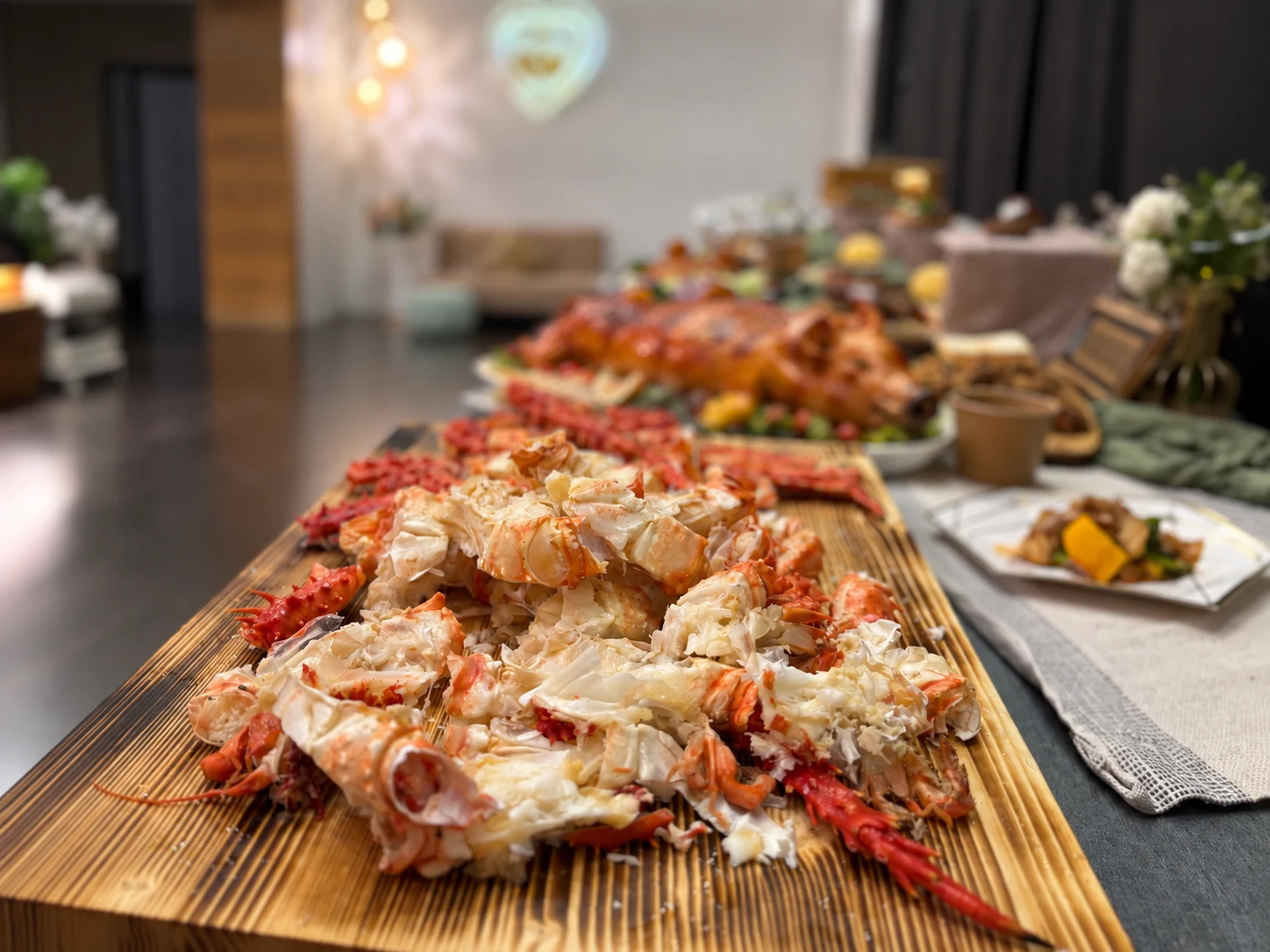 Package C Crispy Suckling Pig: seafood and grilled dishes, AI-generated food illustration